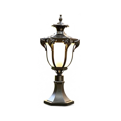 1-Bulb Post Light Traditional Bell Shaped Milk Glass Street Lamp in Black/Bronze for Outdoor