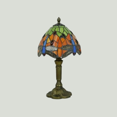 1-Light Night Table Lamp Tiffany Sunflower/Dragonfly/Rose Handcrafted Art Glass Nightstand Light in Brass