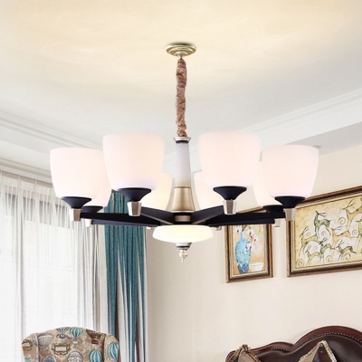 10/15/18 Lights White Glass Up Chandelier Minimalist Black Bell Shaped Living Room Ceiling Hang Lamp