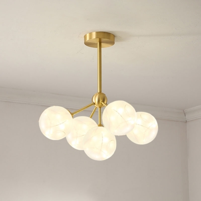 3/4/5 Bulbs Bedroom Firefly Pendant Lamp Nordic Gold Chandelier with Ball Cream/Cognac Glass Shade