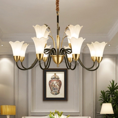 3/6/12 Heads Floral Chandelier Lamp Traditional Gold Opaline Frosted Glass Ceiling Pendant for Living Room