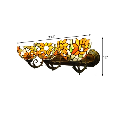 3 Lights Sunflower Wall Lighting Tiffany Yellow Handcrafted Stained Glass Wall Mounted Lamp for Bathroom