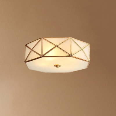 4/6 Bulbs Frosted Glass Flushmount Traditional Gold Octagon Bedroom Flush Ceiling Light, Small/Large