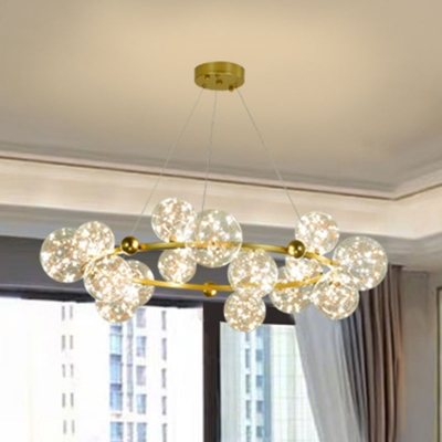 6/8/15 Bulbs Living Room LED Chandelier Modern Black/Gold Starry Pendant Light with Ball Clear Glass Shade
