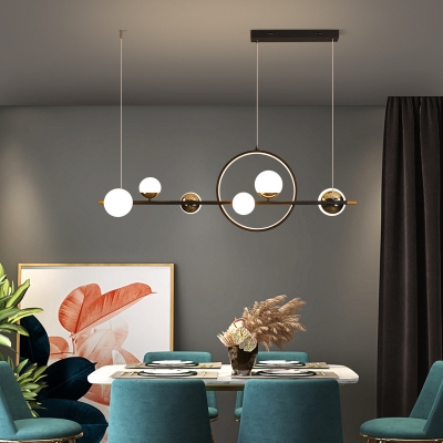 6 Bulbs Dining Room Island Lighting Post-Modern Black Pendant with Bubble Acrylic Shade, White/3 Color Light/Remote Control Stepless Dimming