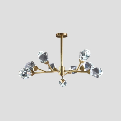 9/12/15-Light Beveled Crystal Ceiling Hang Lamp Postmodern Brass Branchlet Living Room Chandelier