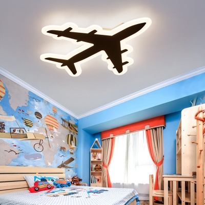 Airplane Boys Bedroom Ceiling Lighting Acrylic Cartoon Small/Large LED Flush Mount in Warm/White/3 Color Light
