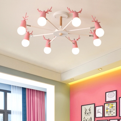 Antler Living Room Chandelier Light Metallic 8-Light Metal Adjustable Ceiling Pendant in Black/Grey/White
