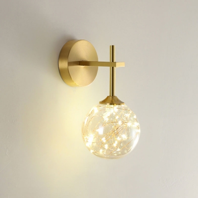 Ball Bedside Wall Lamp Fixture White/Cream/Cognac Glass Postmodern LED Wall Sconce with Short/Long Arm in Brass