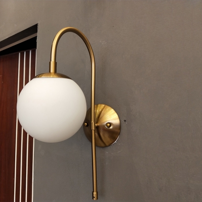 Ball Bedside Wall Light Cream Glass 1 Head Postmodern Gooseneck Wall Mounted Lamp in Gold