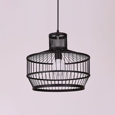 Black Bottle/Jar/Cone Pendant Lamp Asian Single-Bulb Bamboo Ceiling Hang Light for Dining Room
