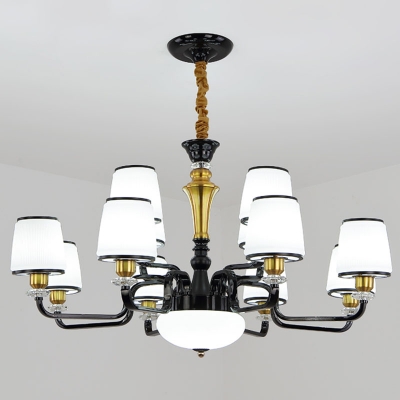 Black Bucket Shaped Ceiling Hang Light Modern 6/8/18 Lights Ivory Glass Chandelier Lamp