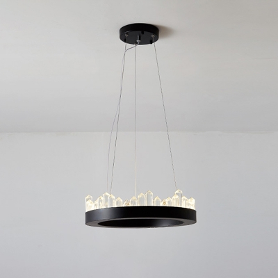 Black/Gold Hoop Pendant Chandelier Minimalist Crystal Living Room Small/Medium/Large LED Hanging Ceiling Light