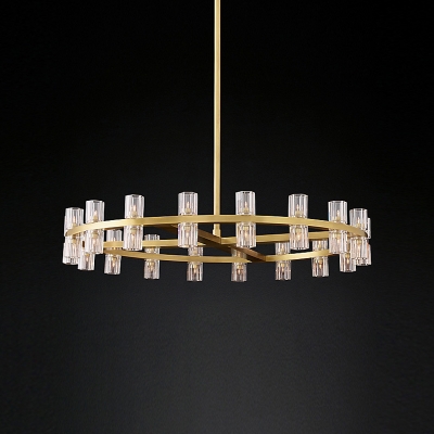 Brass 24 Lights Chandelier Postmodern Crystal Tube Hanging Pendant Light for Living Room