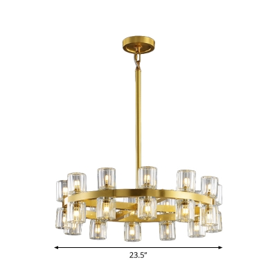 Brass 24 Lights Chandelier Postmodern Crystal Tube Hanging Pendant Light for Living Room
