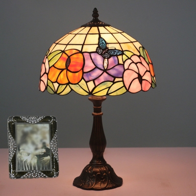 Butterfly and Flower Night Light Tiffany Hand-Cut Stained Glass 1-Light Yellow Table Lamp