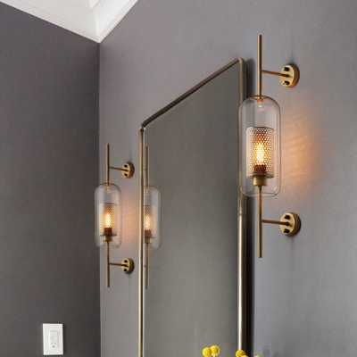 Capsule Wall Sconce Lighting Postmodern Clear Glass Single Bronze/Silver Grey Wall Light with Mesh Screen Inside