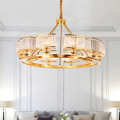 Circle Ceiling Pendant Lamp Postmodern Crystal Prism 6/8/10 Lights Gold Plated Chandelier Light Fixture