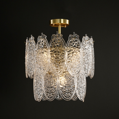 Clear Textured Glass Oval Pendant Light Post-Modern 4/6/9-Light Gold Finish Chandelier for Living Room