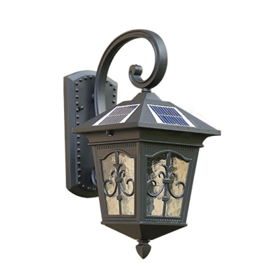 Crackle/Ripple Glass Solar LED Wall Light Retro Black/Bronze Tapered Outdoor Sconce Light Fixture
