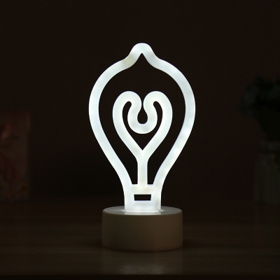 Creative Kids Bulb Shaped Night Light Acrylic Bedroom LED Table Stand Lamp in White