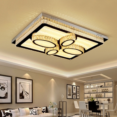 Crystal Rhombus/Oval/Petal Flush Ceiling Light Contemporary Clear Rectangle LED Flush-Mount Lamp for Living Room