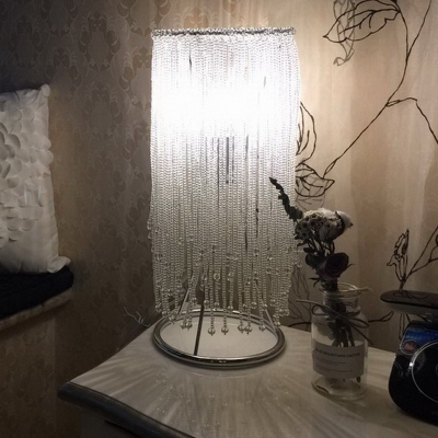Crystal Tassel Chain Night Lamp Modern 1 Head Chrome Finish Table Light for Bedside