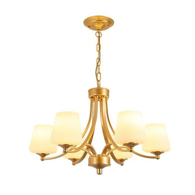 Cup Shaped Ivory Glass Chandelier Country Style 3/10/12 Bulbs Living Room Ceiling Hang Lamp in Black/Gold