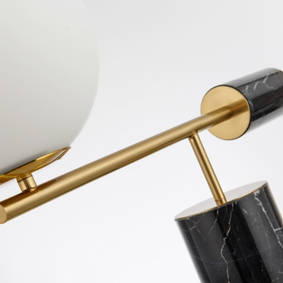 Designer Ball Shaped Night Light Milky Glass Single Living Room Table Lamp with Marble Column in Black