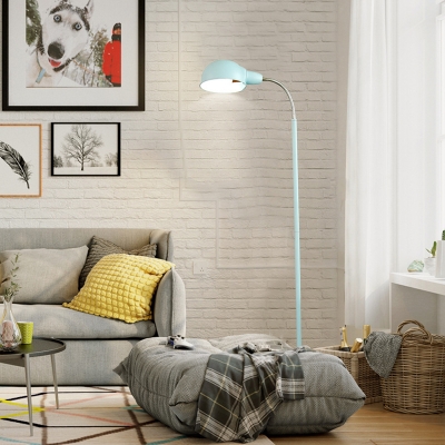 Flexible Gooseneck Reading Floor Light Macaron Metal 1 Bulb Pink/Blue/Green Standing Lamp with Dome Shade for Living Room