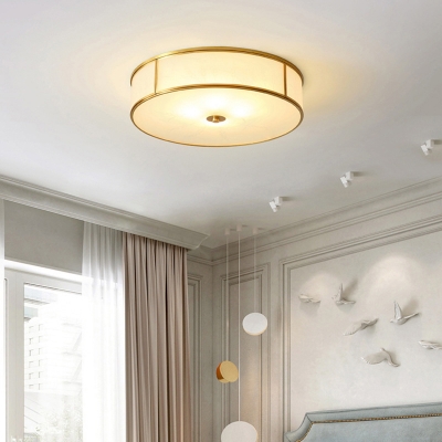 Gold 3/4 Bulbs Flush Mount Ceiling Light Minimalistic Ivory Glass Round Flush Light Fixture