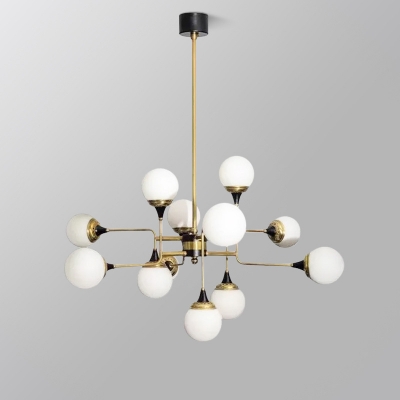 Gold and Black Molecule Chandelier Postmodern Style 12-Bulb Opaline Glass Hanging Light Kit