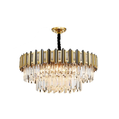 Gold Plated Layered Chandelier Lamp Postmodernism 9/10/15 Heads Crystal Suspended Lighting Fixture
