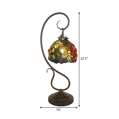 Grape and Vine Night Lamp Tiffany Handcrafted Glass 1-Light Green Table Light with Swirling Arm