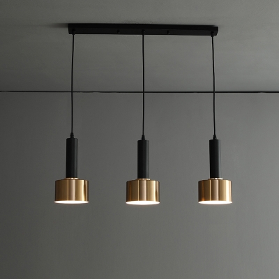 Grenade Bar Hanging Light Metallic 3-Bulb Postmodern Multi Pendant in Brass-Black, Round/Linear Canopy