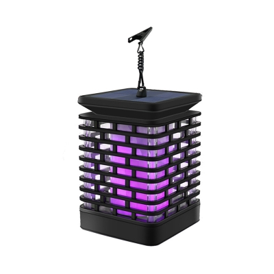 Grille Outdoor Solar Hanging Light Plastic Vintage LED Pendant Lighting with Clip in Black, Purple/Blue/Yellow Light
