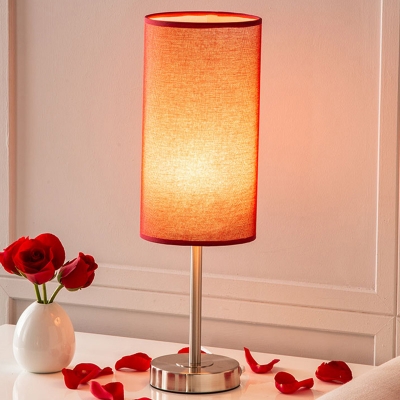 Hand-Worked Fabric Pipe Shaped Night Light Modern 1 Head Red Table Lamp for Bedroom