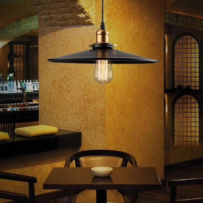 Iron Black Pendant Light Kit Cone/Saucer Shade Single Loft Style Small/Medium/Large Ceiling Suspension Lamp