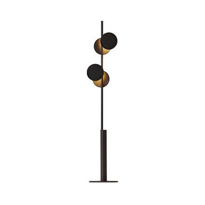 Metal Circle Standing Floor Lamp Postmodernist 2-Light Black Floor Light for Living Room