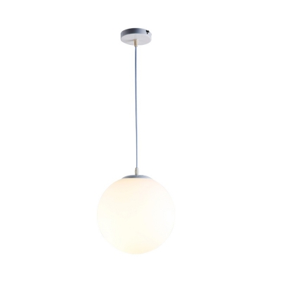 Minimalistic Globe Pendulum Light White Glass Single-Bulb Dining Room Suspension Pendant, 6