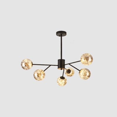 Modern Stylish Branch Chandelier Clear Ball Glass 15-Bulb Living Room LED Starry Ceiling Hang Lamp in Black/Gold