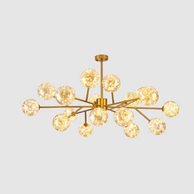 Modern Stylish Branch Chandelier Clear Ball Glass 15-Bulb Living Room LED Starry Ceiling Hang Lamp in Black/Gold