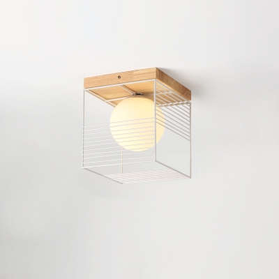 Nordic Cage/Flower/Star Flush Light Wooden 1-Light Corridor Ceiling Mounted Lamp in Warm/White/3 Color Light
