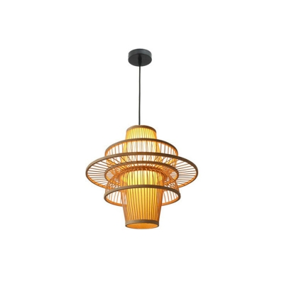 Novelty Asian Symmetric Pendant Light Bamboo 1 Bulb Restaurant Small/Medium/Large Hanging Lamp in Wood