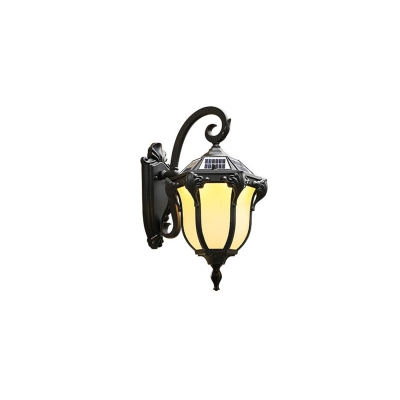 Opal Glass LED Outdoor Hanging Wall Sconce Retro Black/Bronze Bell Shaped Patio Solar Wall Lamp