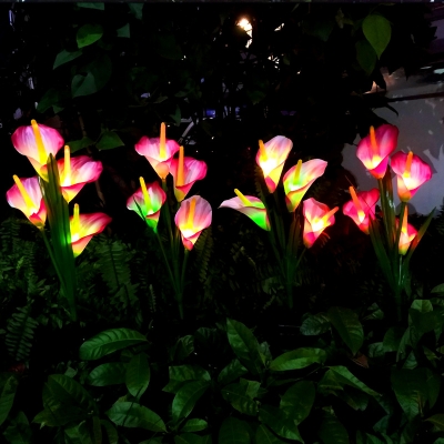 Plastic Calla Lily Solar Stake Lamp Artistry Red/Pink/White LED Ground Light for Backyard, 1 Piece