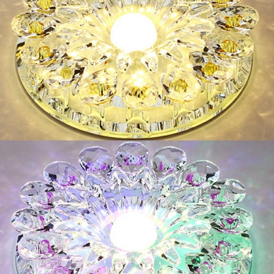 Purple Flower Flush Mount Recessed Lighting Contemporary 5/12w LED Crystal Ceiling Lamp in Warm/White/Blue Light