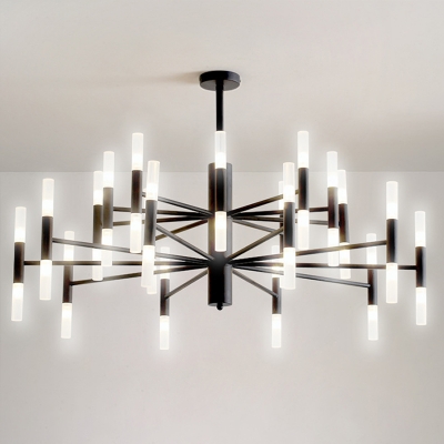 Radial Acrylic Ceiling Chandelier Contemporary 20/40 Lights Black/Gold Hanging Pendant for Living Room