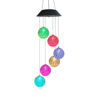 Rattan Ball Solar Hanging Light Kids Style Red LED Multi Pendant with S-Hook for Outdoor