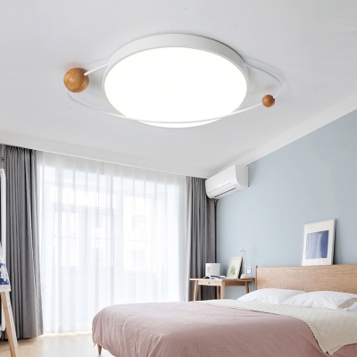 Ringed Planet LED Flushmount Ceiling Lamp Nordic Acrylic Bedroom Small/Large Flush Mount Light in Grey/White/Blue-Wood